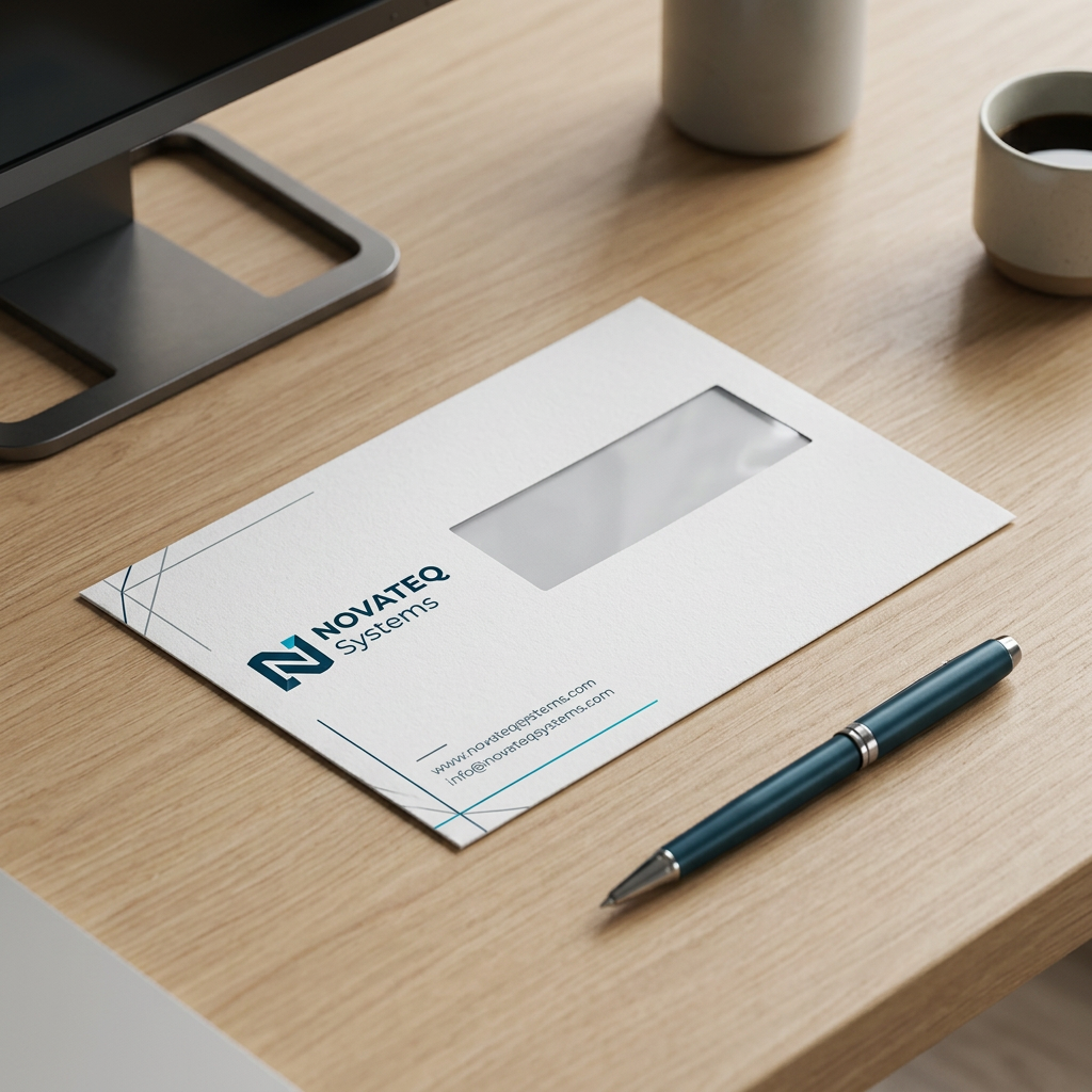 Bedrukte envelop van Novateq Systems