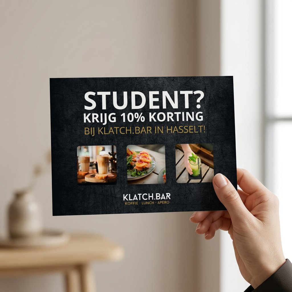 Nieuwe Klatch.bar studentenkorting flyer